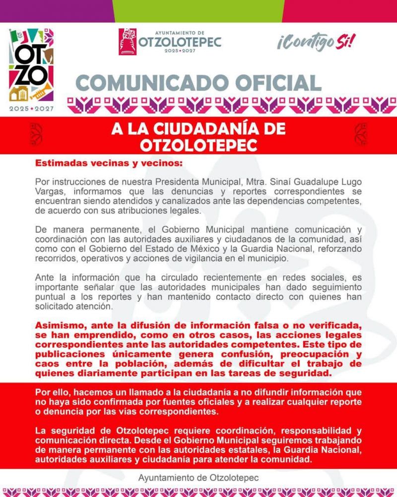 Aviso a la ciudadanía de Otzolotepec